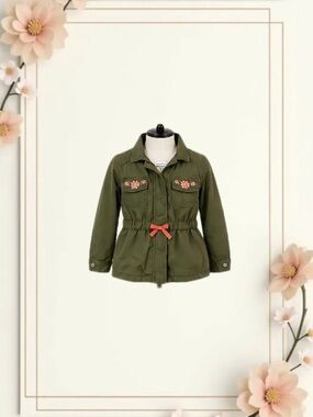 Girls Floral Embroidered Zip-Up Jacket